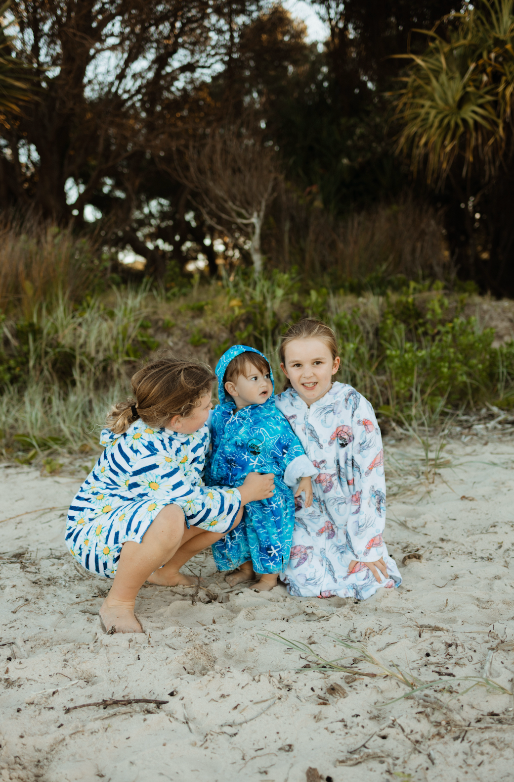 Australian-designed kids wearable towel – coastal style in 100% cotton.